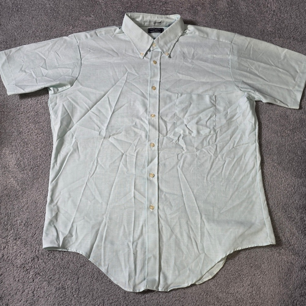 Manhattan Mens 16.5 Short Slv Button Down Mint Green Oxford Cotton Blend Shirt